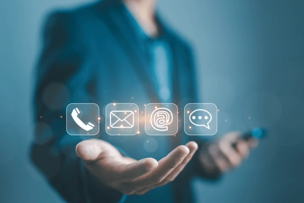 Person showing different contact options